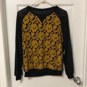 EUC Black long sleeve with marigold lace overlay